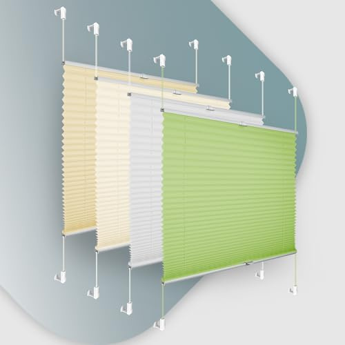 Buseu Plissee Klemmfix ohne Bohren 100x130cm Grün Faltrollo Plisseerollo | Sonnenschutz für Fenster & Tür, Fensterrollo, Blickdicht, Sichtschutz für Wohnzimmer, Modernes Rollo - einfache Montage
