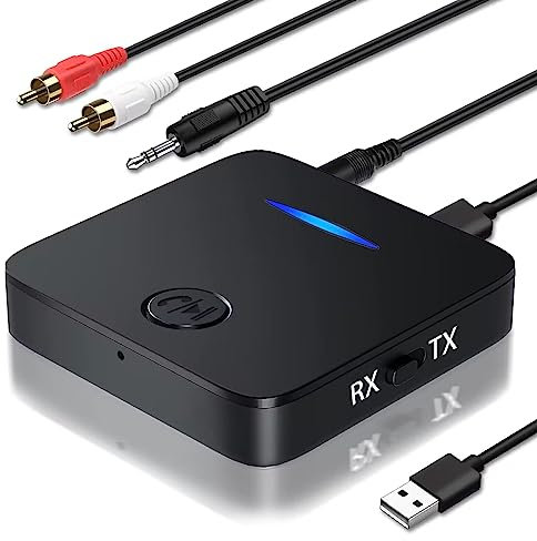 AMANKA Bluetooth Adapter Audio 5.0 Bluetooth Transmitter Empfänger 2 in 1 Sender Receiver Low Latency mit 3,5mm und Cinch Audio kable für TV, Laptop, PC, Drahtlose Kopfhörer, Lautsprecher usw