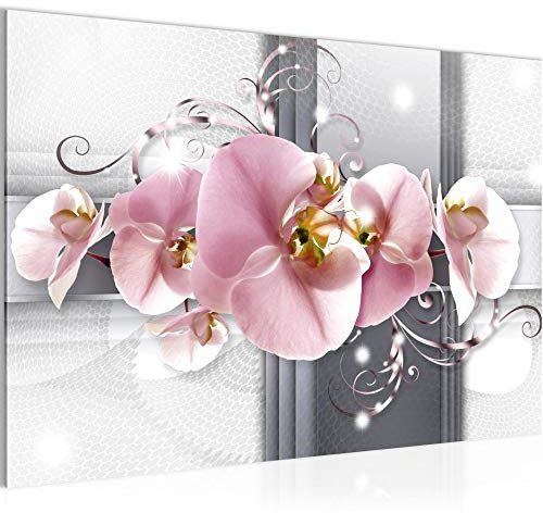 Runa Art Bild Blumen Orchidee Modern Wandbilder Wohnzimmer 1 Teilig - Made In Germany - Abstrakt Grau Rosa Flur 008315a