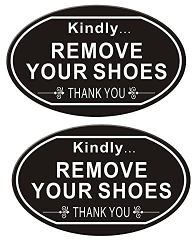 2 Pack Please Remove Your Shoes Sign, Home Room Decoration Sign, 20 x 12.7 cm Plastic Acrylic with Strong Self- Adhesive tape for Home Use