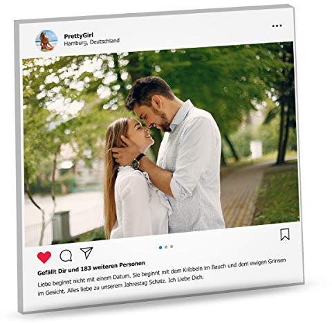 GRAVURZEILE Dein Post als Social Glas mit Foto & Wunschtext - Foto Geschenk - Geschenk für Männer & Frauen - Valentinstag Geschenkidee für Sie & Ihn - Social Media trifft auf Acrylglas Deko
