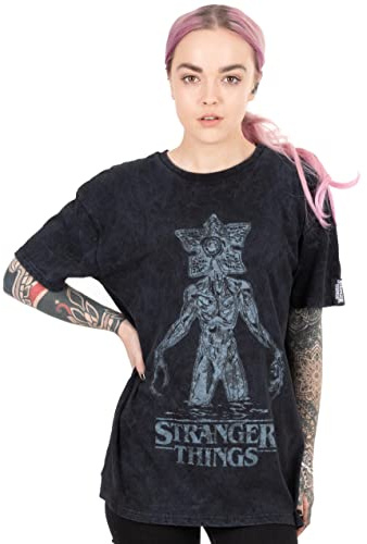 Stranger Things T Shirt for Women | Adults Charcoal Acid Wash Demogorgon Top | Netflix Original Gift Merchandise X-Large