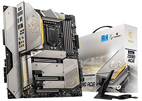 MSI MEG Z590 ACE GOLD EDITION Gaming Motherboard ATX - Supports Intel Core 11th Gen Processors, LGA 1200 - 16+2+1 Phase 90A SPS, DDR4 Boost (5600MHz/OC), 2 x PCIe 4.0 x16, 4 x M.2 Gen4/3 x4, Wi-Fi 6E