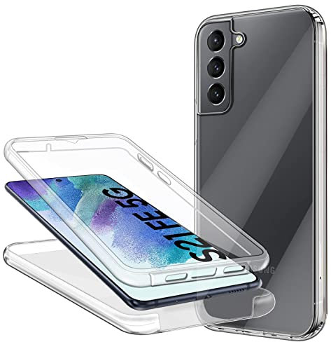 Hülle für Samsung Galaxy S21 FE 5G Handyhülle 360 Grad, Transparent Full Schutz Kratzfest Dünn Durchsichtige Case Silikon Schutzhülle, Hart PC Zurück + Weich TPU Vorderseite