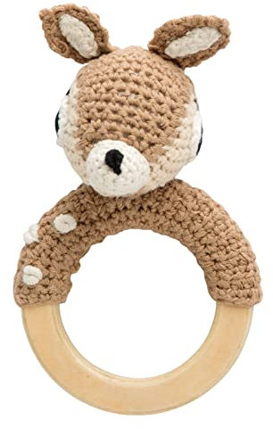 Sebra goldige Baby Häkelrassel Greifling Crochet REH Dixi Rehkitz Hellbraun