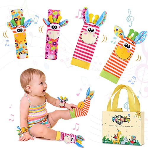 Vacoulery Lot de 4 hochets de poignet et de pied pour bébé - Jouets pour bébé de plus de 0 mois (Style 2)