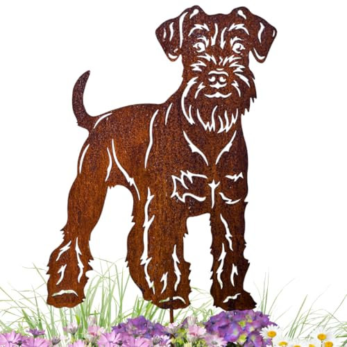 Terma Stahldesign Edelrost Gartenstecker Hund Zwergschnauzer Handmade Germany, tolle gartendeko aus Rost-Metall, deko rostoptik, Rostfiguren Tiere, rostfiguren Garten, Rostdeko