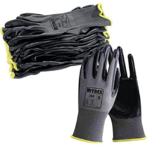NITREX 250 10 Paia di Guanti da Lavoro per Uso Generico – Palmo Rivestito in Nitrile – Resistente all’Abrasione - Guanti Protettivi per Uso Industriale e Meccanico – Taglia 11 (XLL)