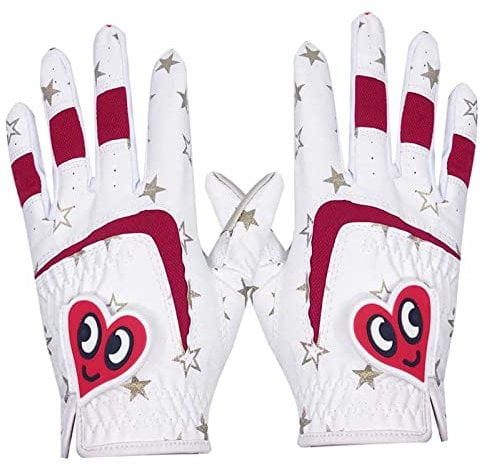 Harilla 2 X Golfhandschuhe für Kinder Links Rechts Golfhandschuh mit Herzmuster, All Weather Leder Grip Golfhandschuh Comfort Fit Größe für Kinder Jungen & Mädchen