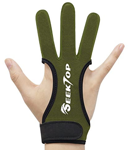 Seektop Traditioneller Bogenschießen Schießhandschuh, 3 Finger-Schutz Handschuhe für Kinder-Jugend-Erwachsen-Anfänger schießen (Grün, XL)
