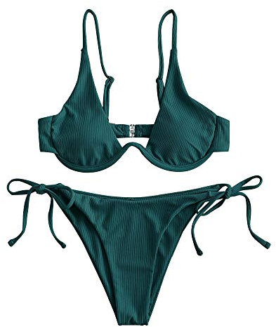 ZAFUL Damen Zweiteiliger Bügel Bikini-Set, Leopardenmuster Criss Cross Push Up High-Cut Gepolsterte Bikini Badeanzug (A-Pfauenblau,L)
