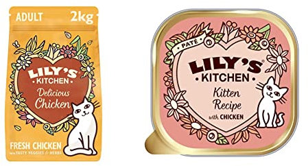 Lily’s Kitchen Trocken Katzenfutter mit Hühnerfleisch und Kräutern für ausgewachsene Katzen, Vollwertnahrung, 2 kg, Verpackung kann variieren & Lily’s Kitchen Nass Katzenfutter mit Geflügel, 19 x 85g