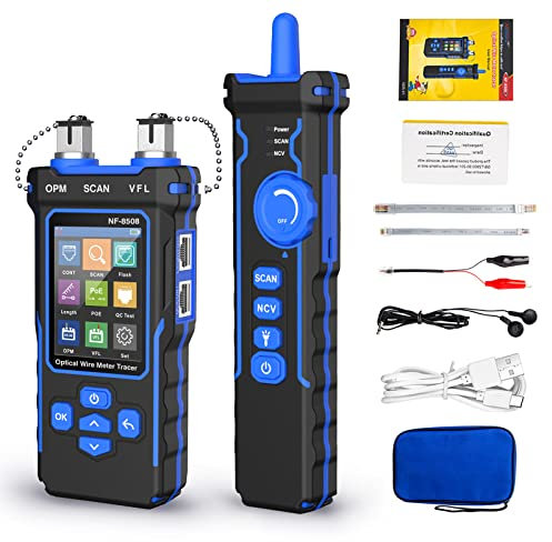 Network Cable Tester with Optical Power Meter PoE Multi-Function, Wire Tracker RJ11 RJ45 LAN Cable Toner Cat5 Cat6 Ethernet Cable Tracer with NCV, Port Flash, Support Type-C Charging, A