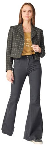 Le Temps des Cerises Veste blazer courte Cat noire à carreaux dorés