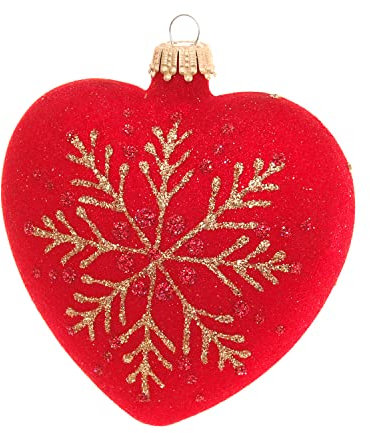 Krebs Glas Lauscha - Weihnachtsdekoration/Christbaumschmuck aus Glas - Weihnachtsanhänger - Motiv: Herz Rot - 2 Stück - Größe: ca. 9 cm
