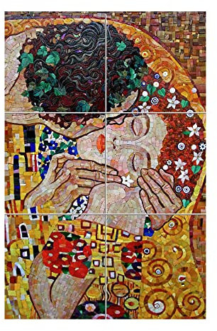 Napolamp Quadro Mosaico di 6 mattonella in Ceramica di cm. 20x20 con Stampa Quadro di Klimt. Misura Mosaico cm. 40x60