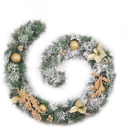 6ft - 9ft or 12ft Frosted Gold Christmas Garland - Optional Lights 6ft / 180cm / No