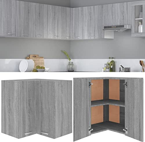 ZEYUAN Eck-Hängeschrank, Kitchen Wall Cabinet, Küchenschrank, Küchenhängeschränke, Wandschrank Küche, Grau Sonoma 57x57x60 cm Holzwerkstoff