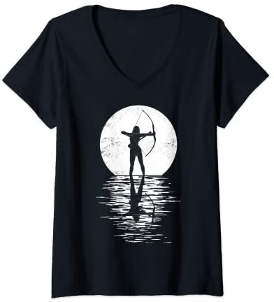 Damen Bogensport, Bogenschütze, Bogenschießen, Pfeil und Bogen T-Shirt mit V-Ausschnitt