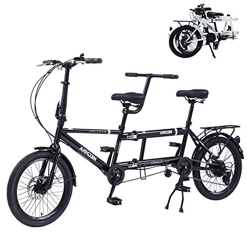 GOJLEX Faltbares Tandem-Fahrrad, 20 City-Tandem-Faltrad, 7-Gang einstellbares Cruiser-Fahrrad Klapprad mit 3 Sitzen & Scheibenbremse, CE FCC CCC