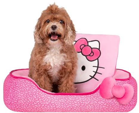 Hello Kitty and Friends Haustierbett, Nackenrolle, mit bedrucktem Design und maschinenwaschbarem, herausnehmbarem Einsatz, kleines Haustierbett, Rosa
