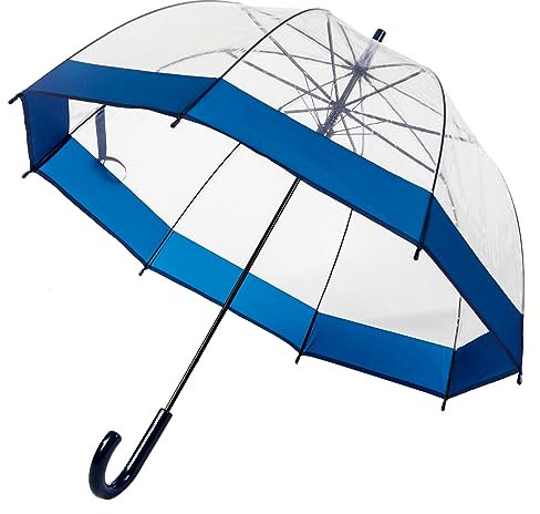 ThreeH Klarer Bubble-Regenschirm mit winddichter transparenter Kuppel POE-Baldachin mit breitem blauem Rim Automatischer offener klassischer Hochzeitsschirm, Blau