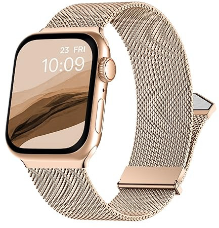 Metallarmband Kompatibel mit Apple Watch Armband 42mm 44mm 45mm 46mm 49mm, Edelstahl Mesh Armband mit Magnetverschluss für Apple Watch SE Series 10 9 8 7 6 5 4 3 2 1 Ultra, Rose Gold