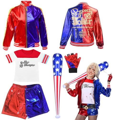 Quinn Kostüm Set, Cosplay Kostüme,Faschingskostüme Damen Harley Kostüm,Enthalten Jacke, für Damen Mädchen Halloween Karneval Cosplay