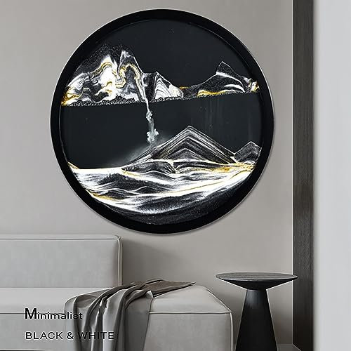 Peinture De Sable Qui Coule, Sablier Decoratif Cadre Sable Mouvant,3D Art Du Sable En Mouvement Peinture D'Art De Sable Dynamique,Image De Sable Verre Rond Pour Décoration De Bureau À Domicile ( Color