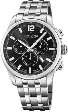 Candino Swiss Herrenuhr Analog aus Edelstahl 316l | Quarz, Chronograph, Kalender, Widerstandsfähiges Saphirglas, Wasserdicht 10 ATM C4744/6 Gents Chrono Timeless