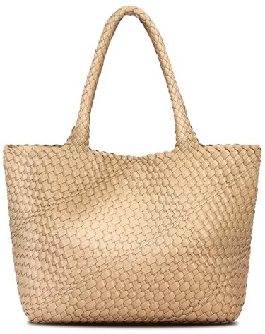 JOTOFIT Gewebte Tasche für Frauen, Mode Top Griff Umhängetasche Weiches Veganes Leder Shopper Tasche, aprikose, Einheitsgröße