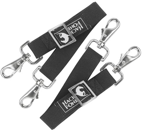 HackFond Ersatz-Bauchgurte für Pferdedecken, elastische Bauchgurte mit doppelten Drehknöpfen, verstellbare Länge von 35,6 bis 55,9 cm, Schwarz, 2 Stück