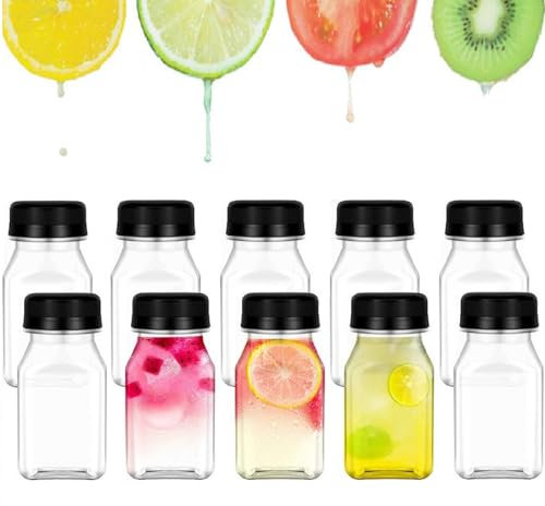 Kiuiom Bouteilles de Jus en Plastique, Mini Bouteille Jus de Fruit, Bouteille de Lait Vide Plastique, 10PCS 120ML Petites Bouteilles Jus Vides Bouteille Smoothie Bouteille Sensorielle Vide