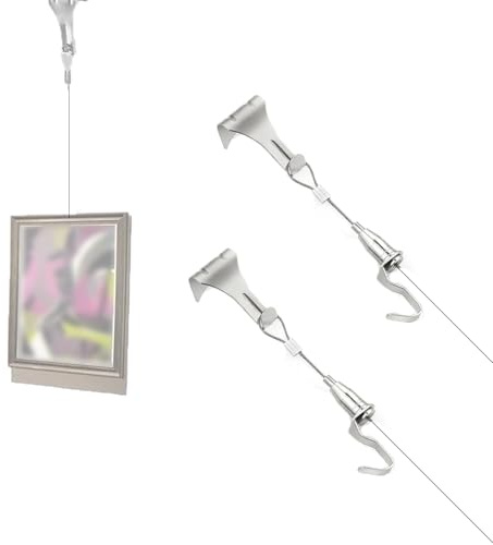 ieron - Kit para colgar cuadros, 2 ganchos e hilo para colgar cuadros, ganchos ajustables para exponer marcos, longitud 2 m