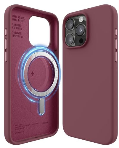 elago Cover Magnetica in Silicone Compatibile con iPhone 15 Pro Max Custodia, Compatibile con Accessori MagSafe, Magneti Integrati, Silicone Premium, Protezione [Struttura a 5 Strati] (Bordeaux)