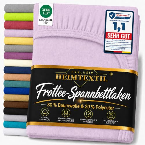 Exklusiv Heimtextil Frottee Spannbettlaken Marke 60-70 x 140 cm 80% Baumwolle, 20% Polyester Öko - Tex Zertifiziert, Markenqualität, Matratzenhöhe bis 10 cm, Flieder