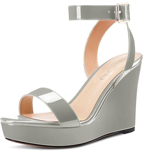 NobleOnly Donna Aperte sulla Punta Alto High Zeppa Tacco Heel Piattaforma Cinturino alla Caviglia Sandali Fibbia Dress Ballo Scarpe 10 CM Heels Grigio 38 EU