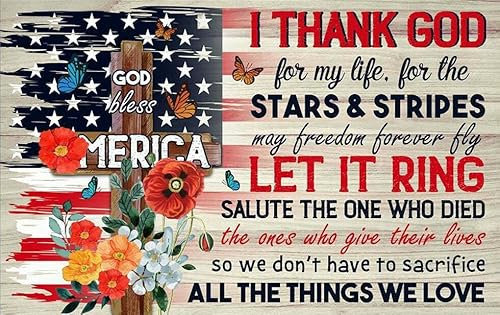 Vintage Metall-Blechschild God Bless America Poster Glaube USA Flagge Amerika Stolz Unabhängigkeitstag Neuheit Wandkunst für Zuhause Dekoratives Familie Lustiges Schild Geschenk für Freunde 30,5 x