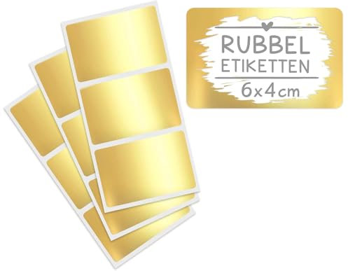 Rubbelaufkleber 6x4 cm – Scratch Off Sticker in Gold-glänzend – 50 Stück Rubbeletiketten selbstklebend – Ideal für DIY-Karten, Gewinnspiele, Adventskalender