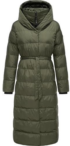 Ragwear Damen Wintermantel Warmer Steppmantel lang mit Kapuze Niara Long YOUMODO Dark Olive Gr. M