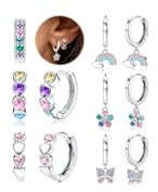 JeweBella 6 Paia Orecchini Cerchio Argento per Donna Acciaio Chirurgico Orecchini a Cerchio Orecchini Pendenti Cuore Fiore Stella Anallergici Orecchini Cerchio Piccoli Set per Ragazze Bambini