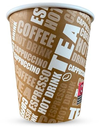 CHEF ROYALE 2000 x 8oz Brown Printed Paper Cups - Single Wall Disposable Paper Cups for Hot & Cold Drinks - Coffee Cups Perfect for Cafe, Home and More. (2000)