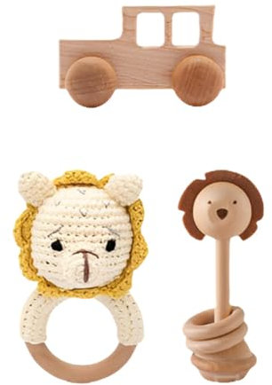 Schnuller Häkeln Rassel Set Holz Auto Hand Rassel Spielzeug für Säuglinge Sensorische und Greif Fähigkeiten