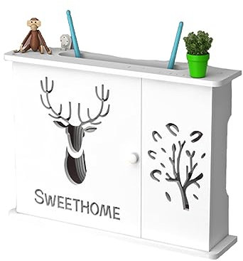 mumisuto Scatola Portaoggetti per Router WiFi, Home Scatola Router WiFi da Parete, Immagazzinaggio Nascondi Cavi, Ripiano per la Gestione dei Cavi a Parete per la Decorazione (Cervo Nordico)