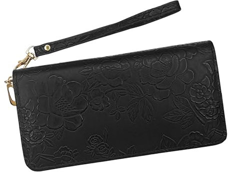 AdiStylinno Portefeuille Femme, Grande Capacité Porte Feuille pour Femme Porte Carte Fleur Porte Monnaie avec 8 Cartes Fentes et Téléphone Poche avec Sangle de Poignet