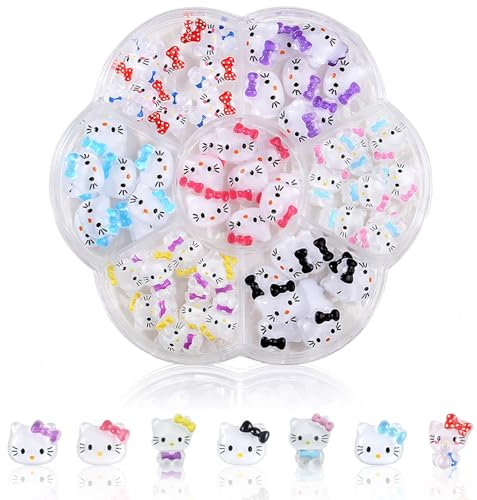 3D Hello Cat Nail Charms, 77Pcs Cartoon Cute Cat Nail Gems, Kawaii Nail Art Charms for Nail Art Supplies, 3D Cute Nail Gems Nail Charms Nail Decorations for Nail Art