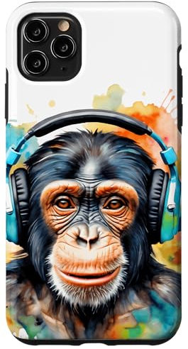 iPhone 11 Pro Max Chimp Headphones Chimpanzee Monkey Funny Art Print Graphic Case