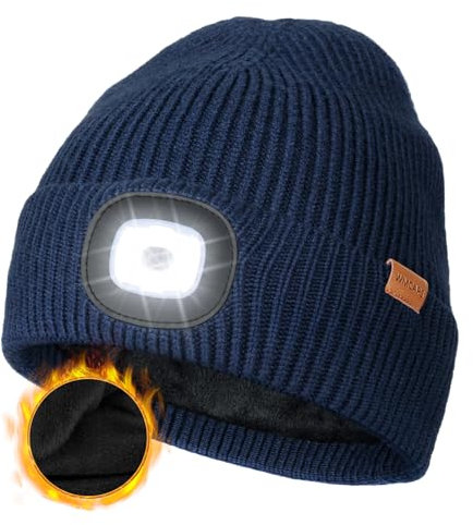 Wmcaps LED Beanie with Fleece Lining for Men and Women, Cozy Breathable Winter Hat with Built-in Light, Type-C Rechargeable, Navy Blue
