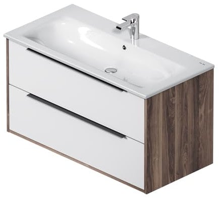 AM.PM Waschbeckenunterschrank Hängend mit Waschbecken, Badezimmerschrank, Badmöbel Set für Badezimmer, Badschrank, Waschtischunterschrank mit 2 Schubladen, 100 cm breit, Weiß glänzend
