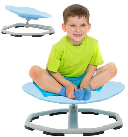 YULEYU Karrousel Chaise pivotante sensorielle pour enfant, entraînement de coordination physique et d'équilibre, chaise d'équilibre pour autisme, base en métal antidérapante (bleu)
